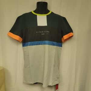 Vie Richie T-Shirt/Green top/fluor's neck/Black/White/Sleeve Orang